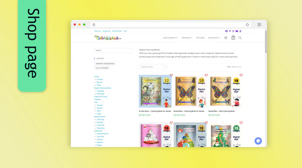 Colorists Hub Website Shop Page