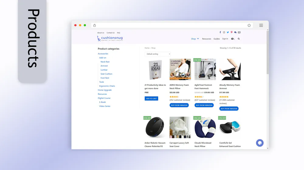 Cushion Snug Website Products