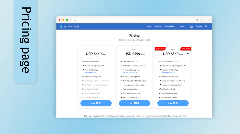 Eye Tech Lk Website Pricing Page