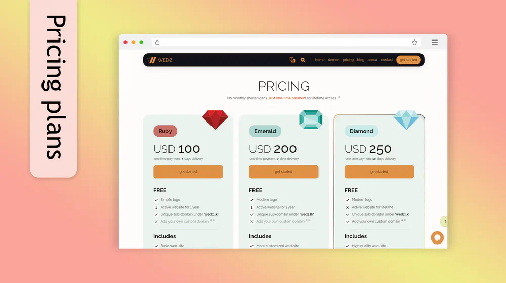 Wedz Website Pricing Plans
